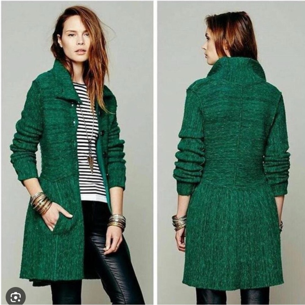 SOLD-NWT Rare Free People Loch Raven Peplum Sweater Jacket Coat Green L